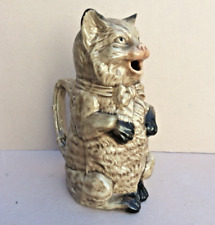 ANTIQUE ORCHIES FRENCH MAJOLICA PORCELAIN HUMOUROUS CAT JUG - 5164