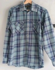 PG Field Check Flannel Shirt Mens Medium Heavy Pocket Blue  Lumberjack used
