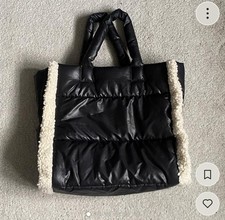H&M Black Womens handbag Fur Trim