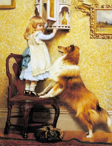 Little girl with - shelty, by