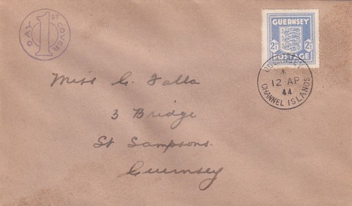 Guernsey 1944 arms 2d - 2, 1/2d