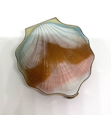 Vintage 835 Solid Silver Gilt Clam Shell Mirror Powder Compact, Celluloid Casing