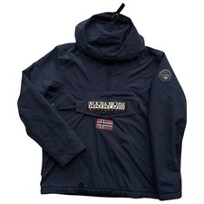 Napapijri Rainforest Mens Jacket Large Navy Anorak Winter Fleece Lined Pull On