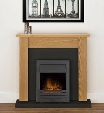 ELECTRIC FIRE OAK FIREPLACE SURROUND BLACK HEARTH BLACK LED REMOTE CONTROL BNIB