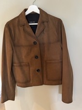 Massimo Dutti Short Suede Jacket Size M (UK12) Brown Leather