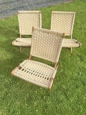 Set of 3 Hans Wegner Style Folding Rope Chairs Mid Century Modern Danish Design