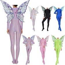 Women's 2 Piece Oil Silky Bodysuit Fairy Elf Cosplay Costume With Butterfly Wing