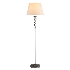 Floor Lamp Craven Tall Pewter Finish Beige Linen Shade Classic Home Decor