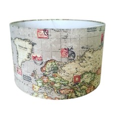 Vintage Style World Atlas Map Beige Drum Lampshade Ceiling Table Study Decor