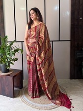 Red Modal Silk Ajrakh Tasseled