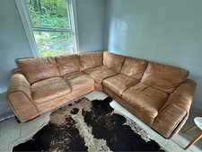 African Rustic Tan Leather Large Corner Sofa Sofa (PTP)