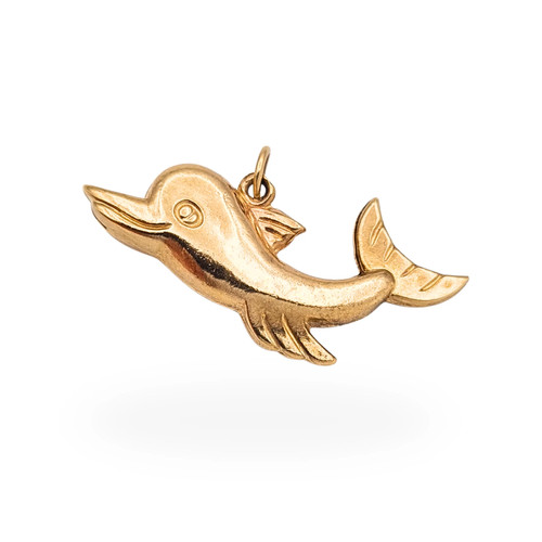 Vintage 9ct gold puffy - gold, dolphin