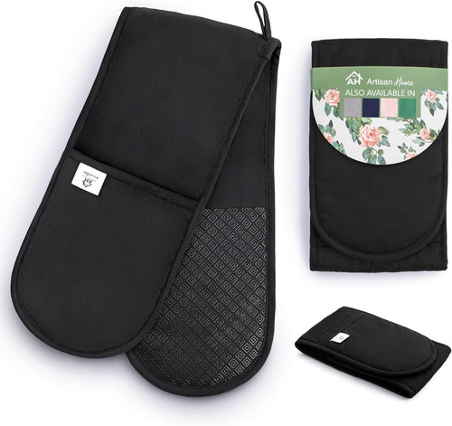 Black double oven gloves heat - black,
