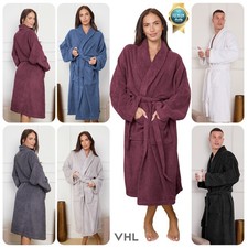 Terry Towelling Bathrobe 100% Cotton Shawl Collar Dressing Gown Unisex Men Women