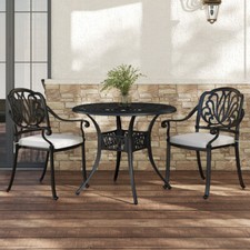 3 Pcs Cast Aluminum Bistro Set Garden Furniture Dining Table Chair Cast Aluminum