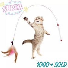 Cat Kitten Toy Feather Wand Stick Cat Teaser Dangle Bell Interactive Play Toys U