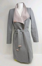 Ted Baker Khera Contrast Long Grey Rose Wrap Belted Coat UK 8 TB 1 RRP £329