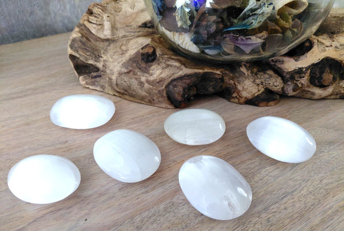 Selenite palm stone premium - selenite,