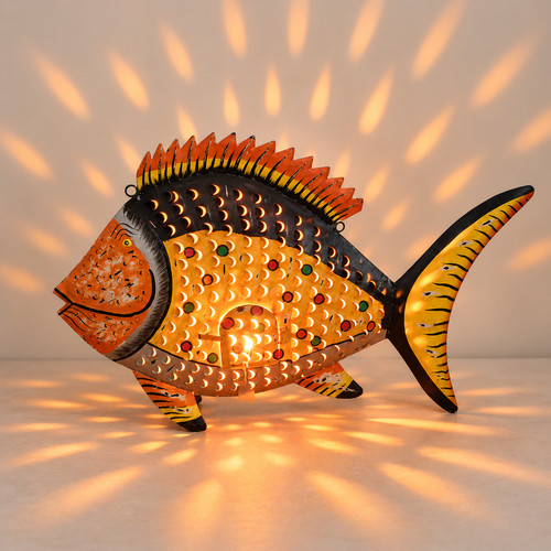 Large metal fish - metal, tealight
