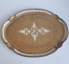 Florentine Italian wooden decorative tray gold 40cm painted vintage 1960s Italy