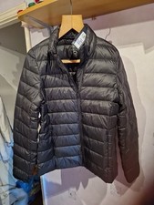 M&S Jacket Womens Size UK 8 Black Feather Down Padded Coat Lightweight Hood