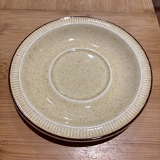 Poole Pottery Broadstone Saucer - yellow / beige with dark brown rim