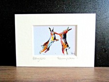 Boxing Hares.  Mini art print