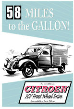 Citroen 2CV van and pick-up, 1950 Vintage Retro Print Mint Green A4 A3 A2 Sizes