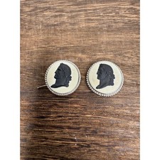 Vintage Wedgwood Cameo Profile Silhouette Earrings Silver Tone Studs Classic