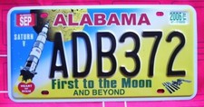 American replica license plate, Alabama, Saturn V, metal embossed