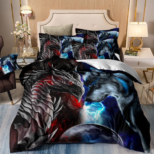 Wolf dragon duvet cover set - duvet,