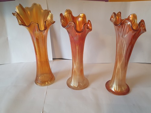 Pink carnival glass vases