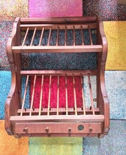 Solid Wood Wall Plate Rack Shelf with Pegs | 2 Tier Kitchen Storage Unit 70x50cm