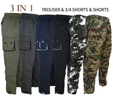 Mens 3 IN 1 Combat Trousers Cargo Pants Shorts 3/4 Zip Off Light S-XXL Summer