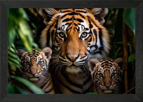 Tiger with cubs - tiger, framed