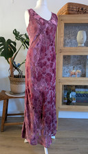 Vintage silk blend bias cut devore low back maxi evening dress size 14-16