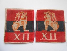 12th Army pair service worn    printed cloth formation signs unit patches