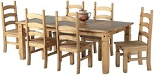 Solid Pine 6ft Rustic Dining Table & 6 Chairs - Easy Home Assembly, Antique Wax