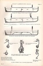 1880 PRINT ~  BOAT LOWERING GEAR ~ HANGING AT DAVITS ~ HILL & CLARKE'S APPARATUS