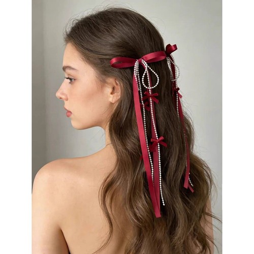 Pearl chain bow - pearl, clip