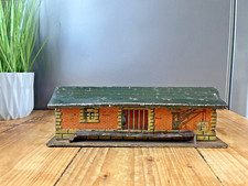 ANTIQUE BRITISH BRIMTOY BRAND TINPLATE SLIDING DOOR TRAIN STATION 30'S TIN TOY