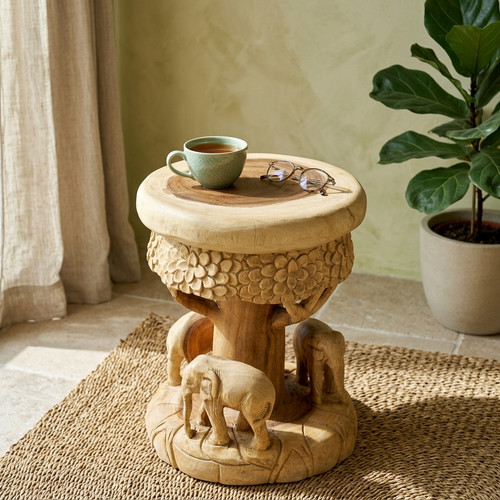 Wooden side table elephant - side,