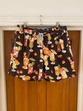 Vilebrequin Cocktail Print Swim Shorts Size XXL Brown Moorea Elastic Drawstring