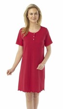 Ladies 100% Cotton Short Sleeved Night Shirt - Red - Sizes 12/14 16/18 - SALE
