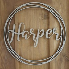  Personalised Script Name Hoop Circle Sign Wall  Plaque Wood  MDF Nursery Decor