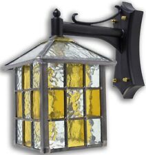 LEADED LANTERN OUTDOOR WALL LIGHT AMBER & CLEAR STAINED GLASS HAND MADE TL64DCAM