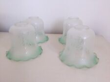 4 Vintage Glass Light shades.Etched.Soft Green Tulip Edging.Height 12 Cms.