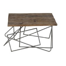 Industrial Style Metal Base Geometric Design Railway Sleeper Coffee Table