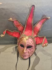 Full Face Venetian Jester Mask Masquerade Pink Gold Joker Theatre Mardi Gras GC