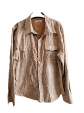 Urban Street Jeans Shirt Small Brown Tan Faux Suede Pearl Snap Western Rodeo